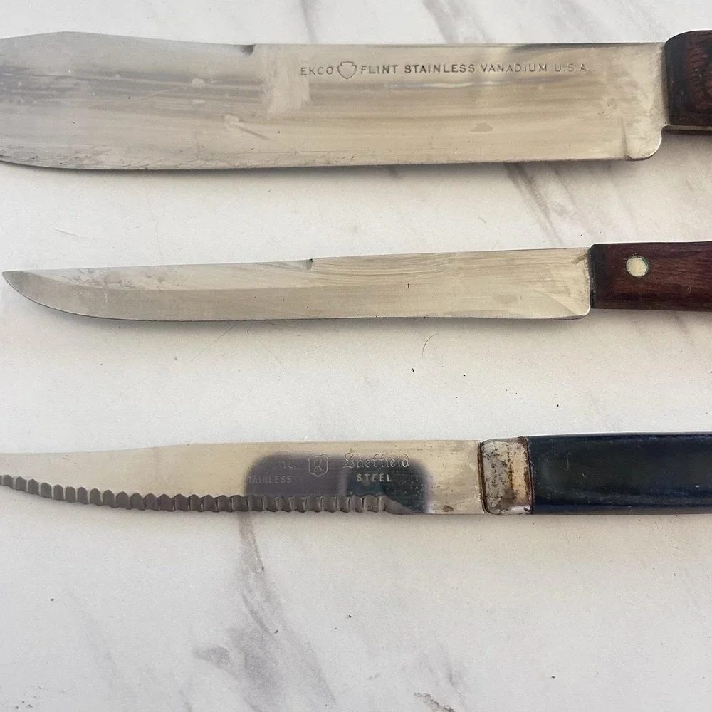 Vintage Lot Ecko Flint Knife USA Regent Sheffield Steak Knife Lot of 3‎ Knives A
